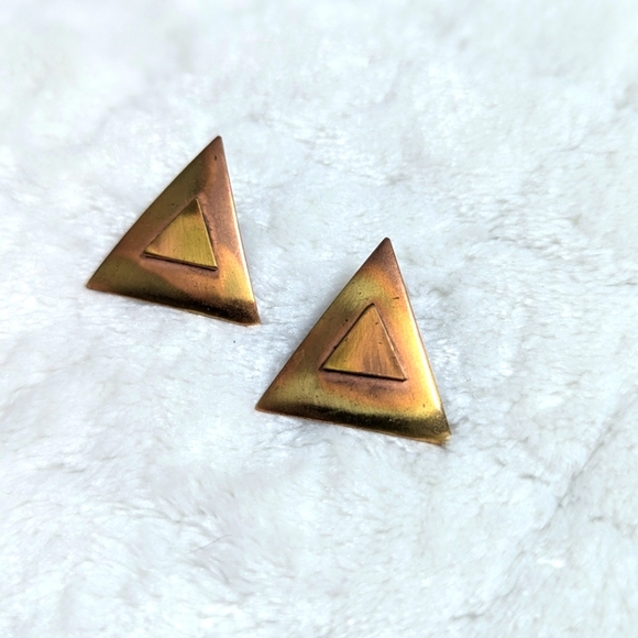 Vintage Copper Triangle Pierced Earrings - Picture 1 of 7